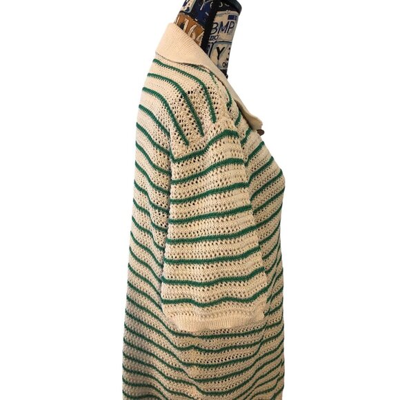 Vintage Style Green Cream Button Down Short Sleeve NERD Collared Sweater Sz XXL - Picture 12 of 16